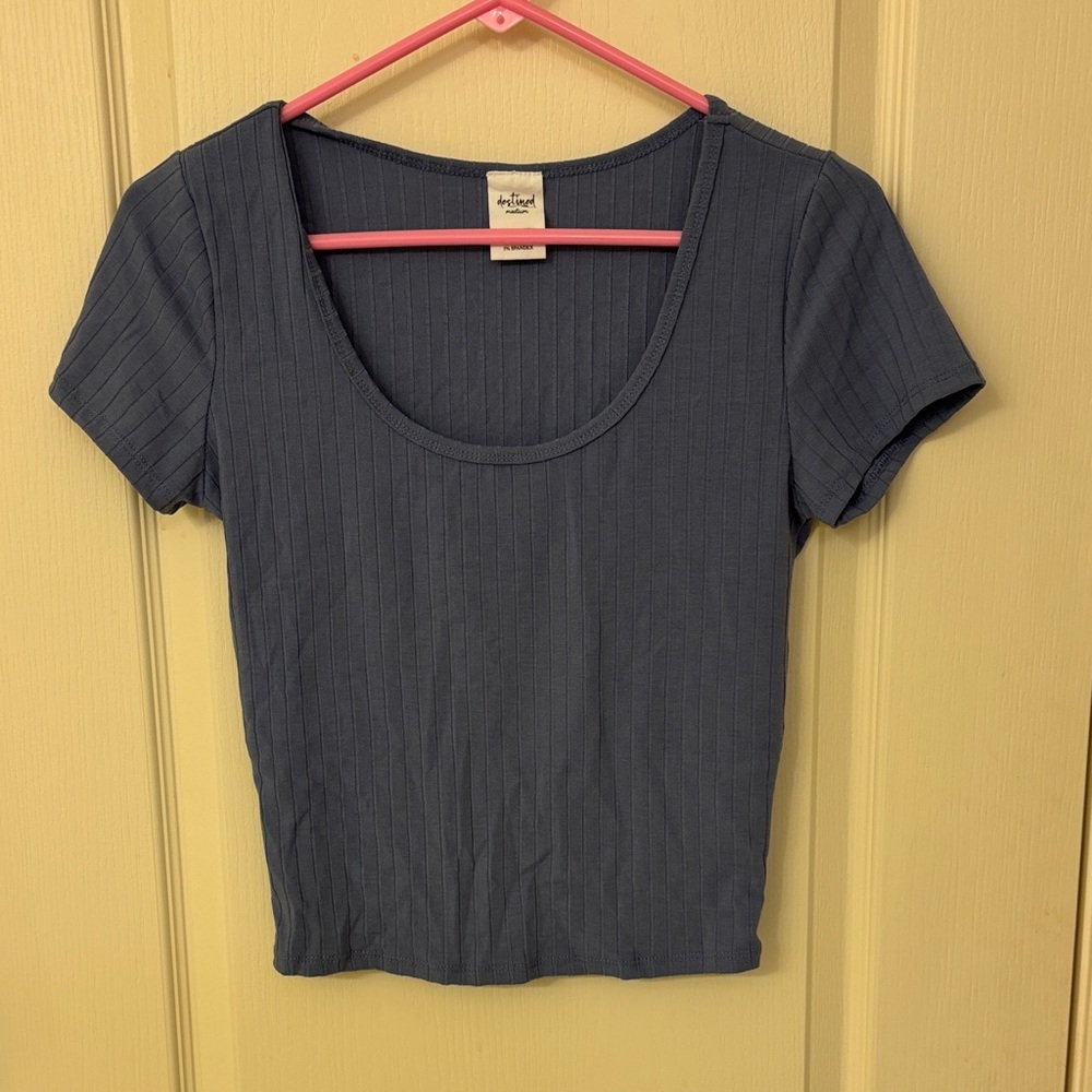Women's Short Sleeve Ribbed Tee - Slate Blue